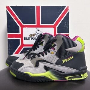 British Knights Control Dymacel Grey Black Lime Green Cobalt Hi Top Sneakers 8.5